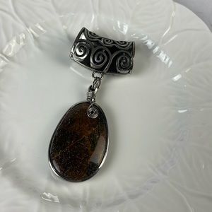 Large Silver Wire and Stone Pendant